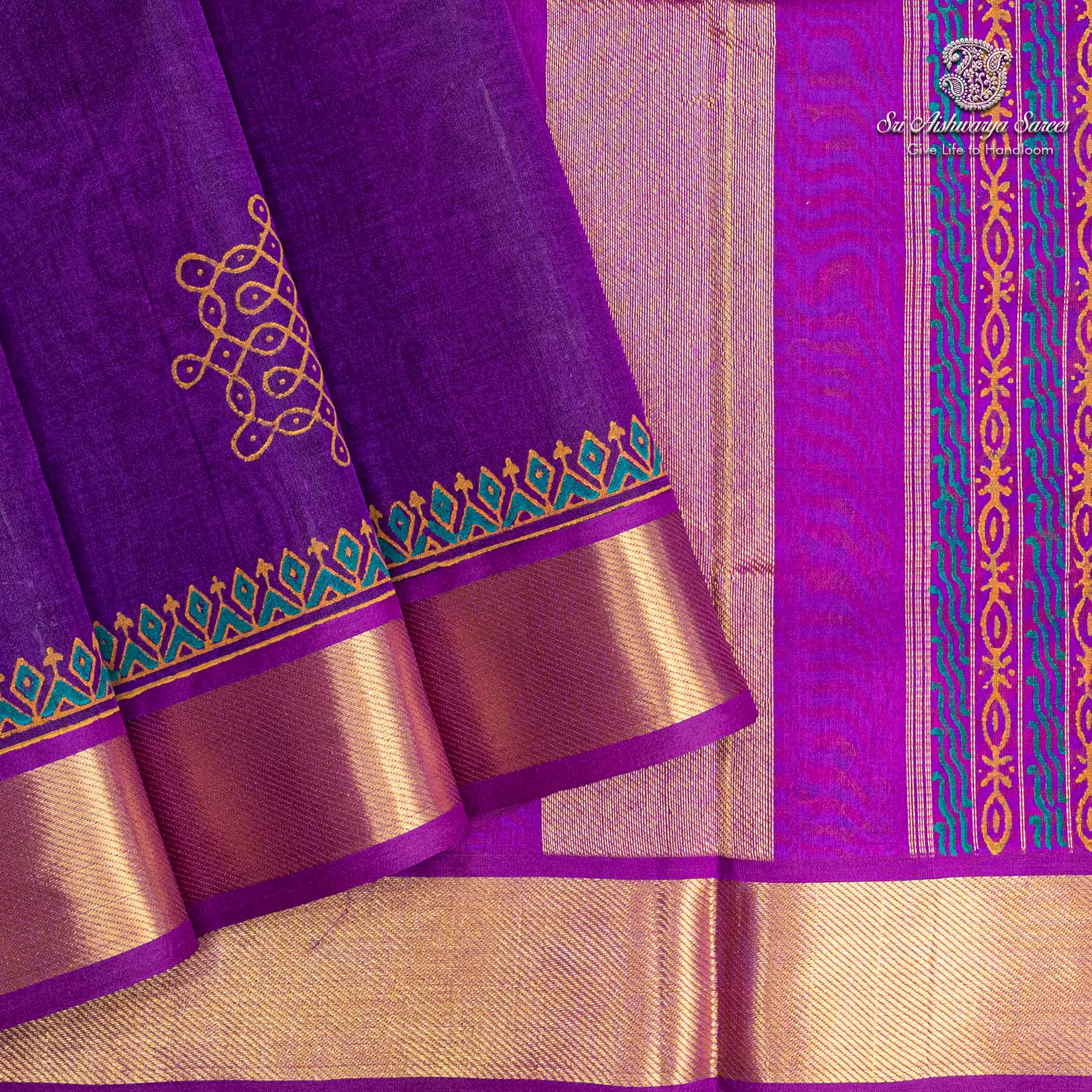 36274 Silk Cotton Printed Sarees – Dark Violet SASSC0036274 - Image 1