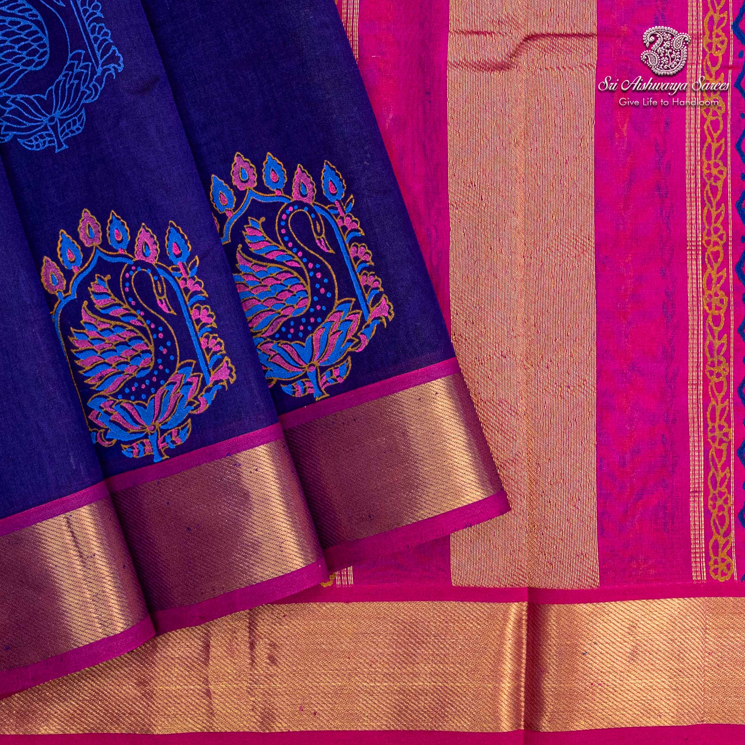 36300 Silk Cotton Printed Sarees – Deep Violet SASSC0036300 - Image 1