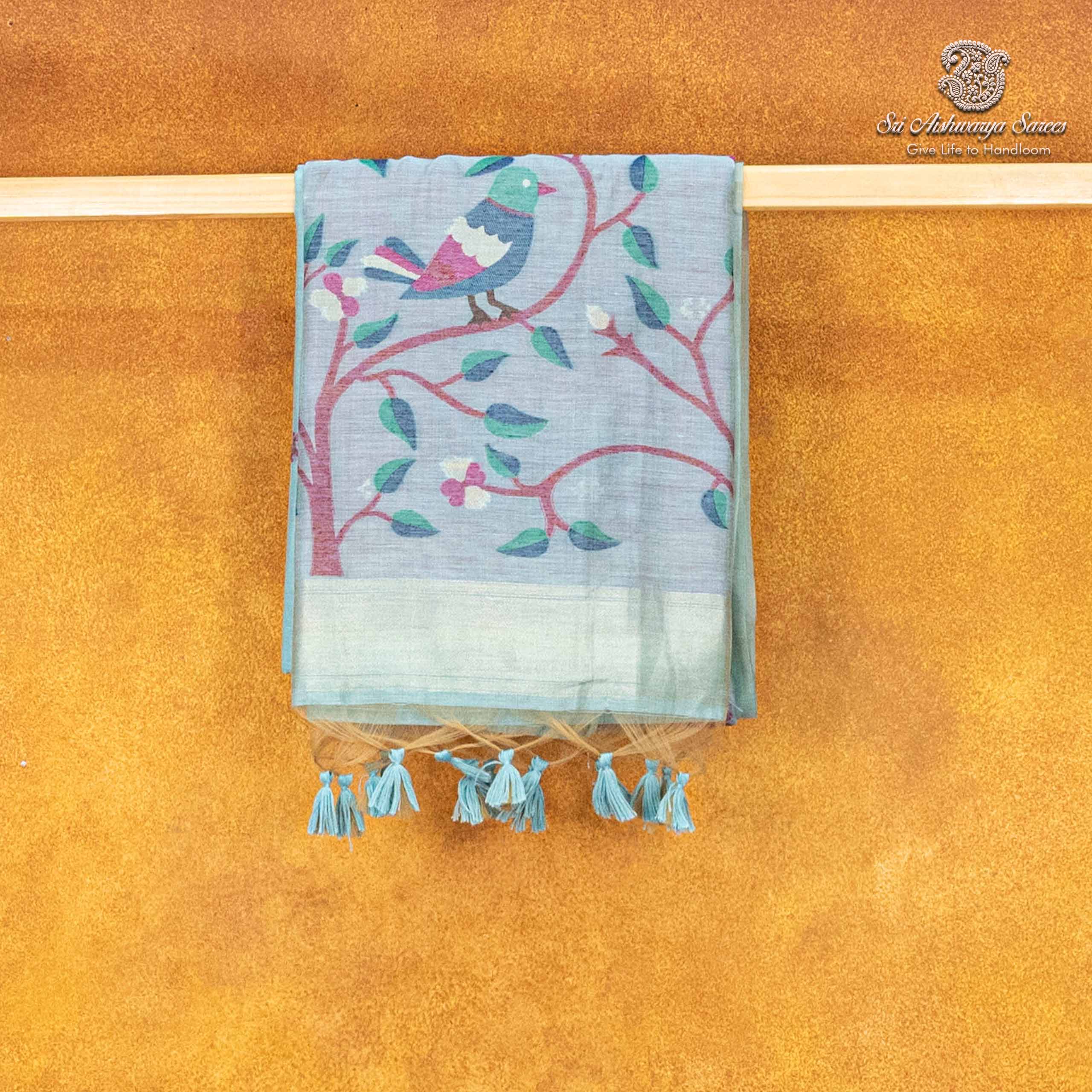 36329 Jamdani Cotton Sarees - Light Blue SASMS36329 - Image 1
