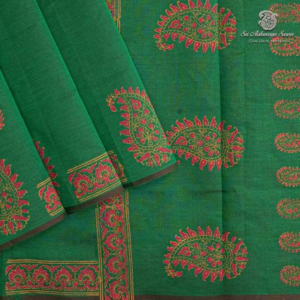 Semi Silk Cotton Printed Sarees – Dark Green SASPC37085