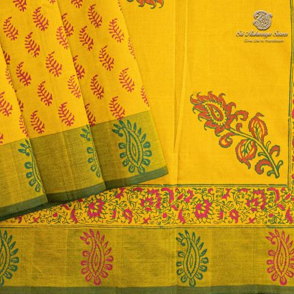 Semi Silk Cotton Printed Sarees – Mustard Yellow SASPC37089