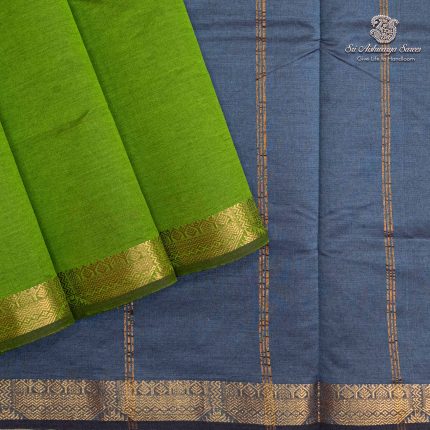 Semi Silk Cotton Sarees – Parrot Green SASPC37109