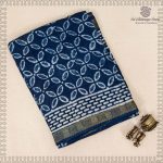 Vegan Ajrakh Saree - Dark Navy Blue SASVS37611