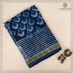 Vegan Ajrakh Saree - Dark Navy Blue SASVS37615