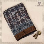 Vegan Ajrakh Saree - Bluish Beige SASVS37616