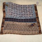 Vegan Ajrakh Saree - Bluish Beige SASVS37616 - Image 4