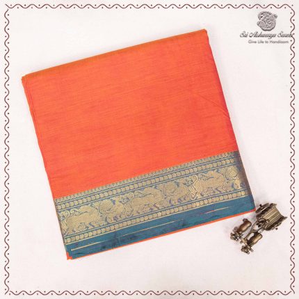 10 Yards Pure Cotton Sarees - Dual Shade Orange with Pink SASTC0037928