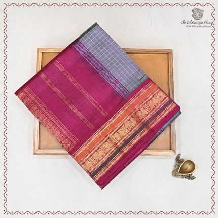 Silk Cotton Sarees Korvai – Pinkish Grey SAS0038108