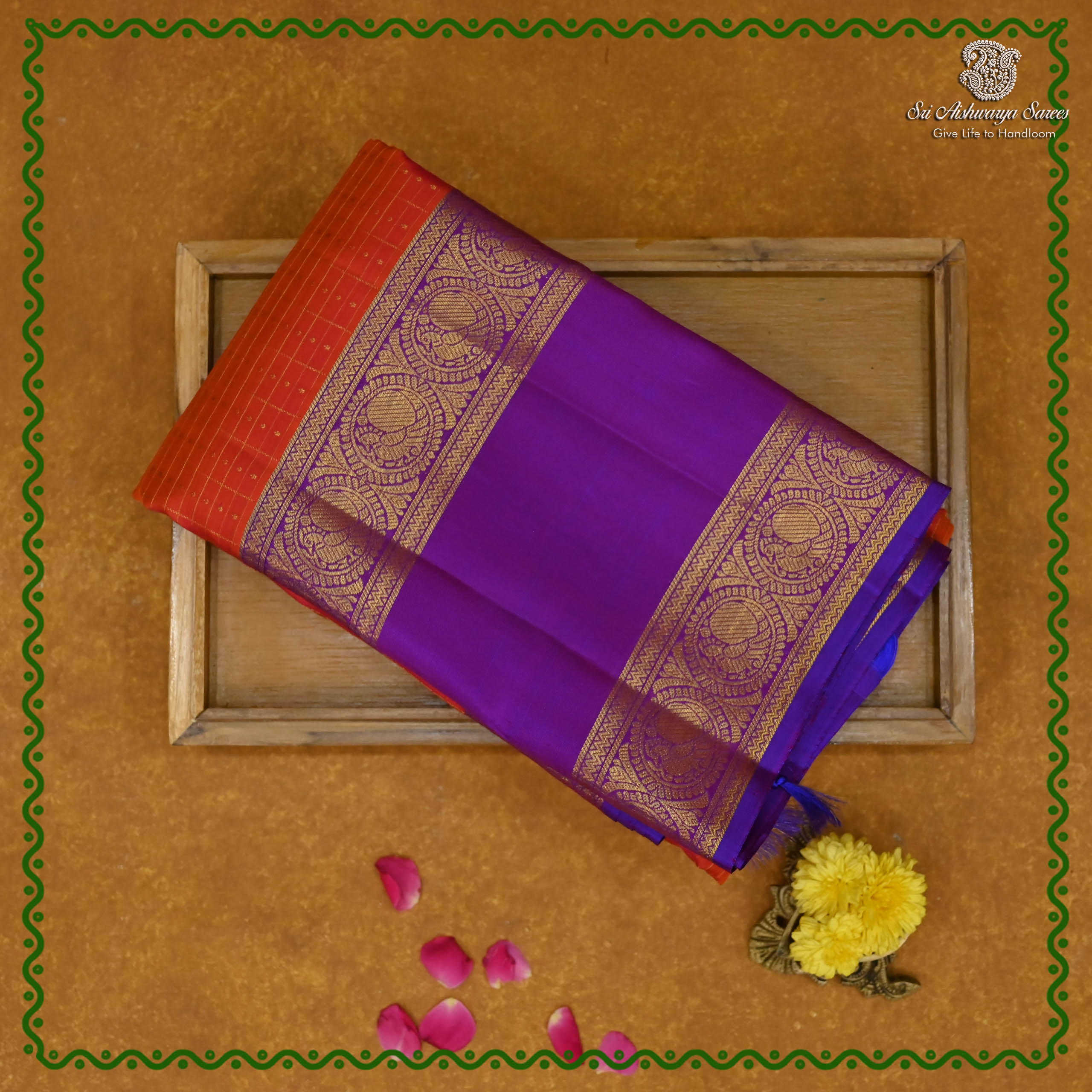 38503 (1) Pure Silk Sarees - Dual Shade Orange with Pink SASPS38503 - Image 1