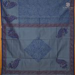 Semi Silk Cotton Printed Sarees – Grayish Blue SASPC38652 - Image 3