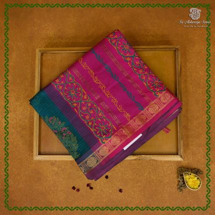 Semi Silk Cotton Printed Sarees – Teal Green SASPC38683